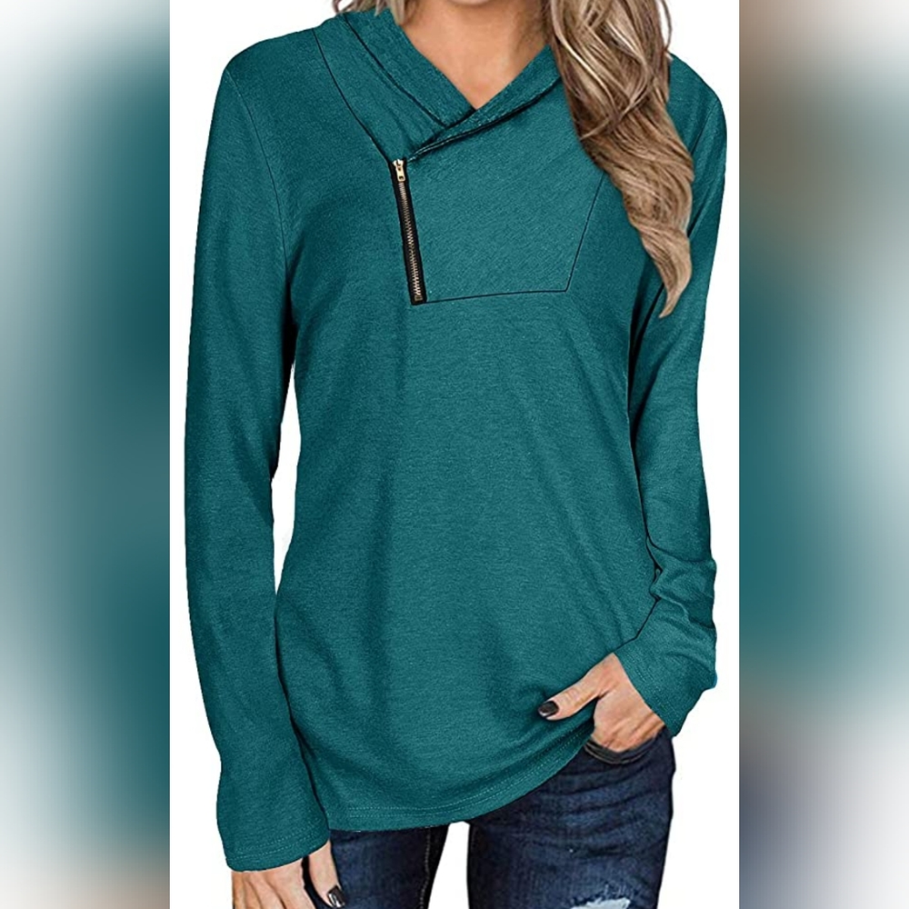 Cyanstyle long sleeve pullover zipper cowl neck sweatshirt